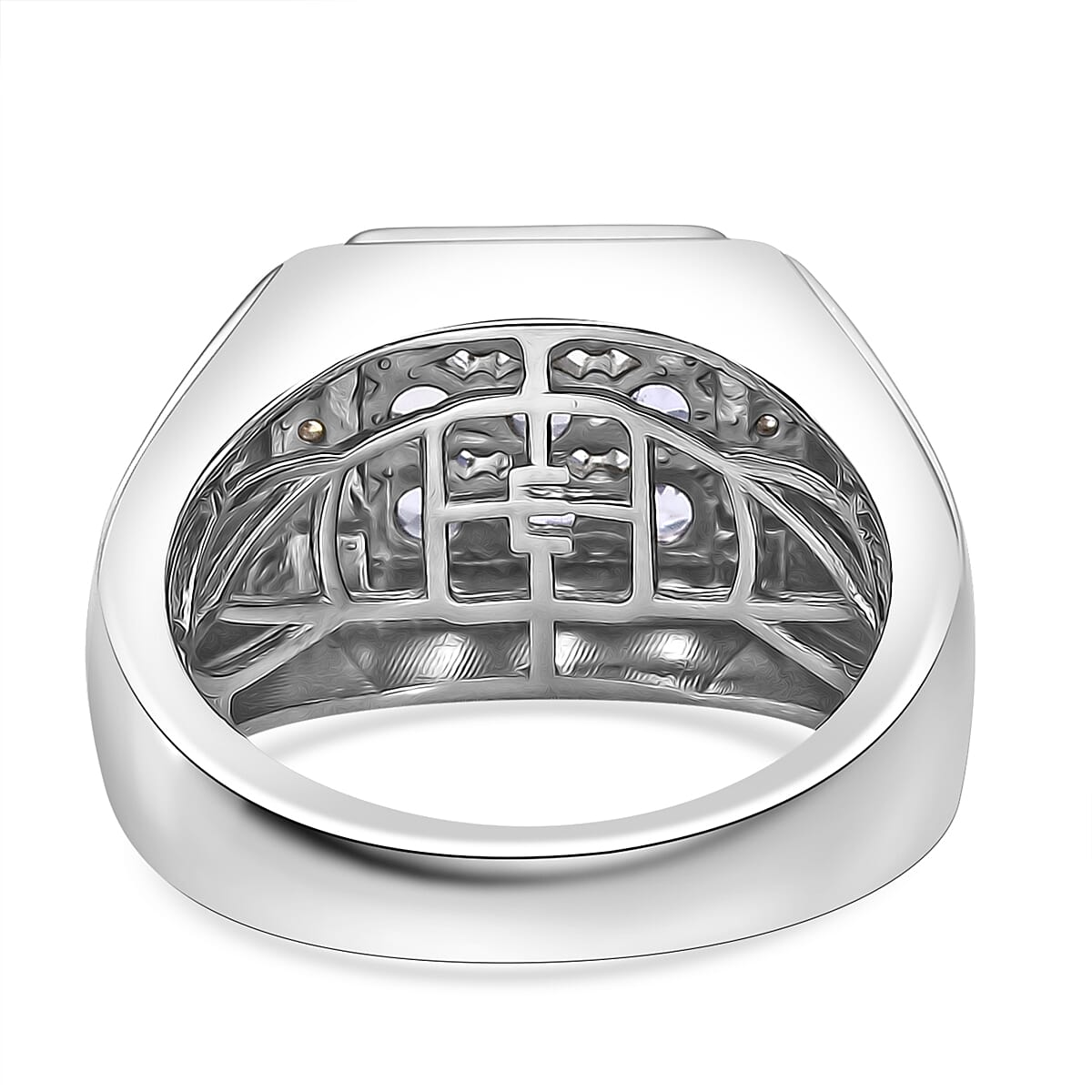 EverTrue Tanzanite and Moissanite 1.00 ctw Art Deco Mens Ring in Platinum Bond (Size 10.0) image number 4