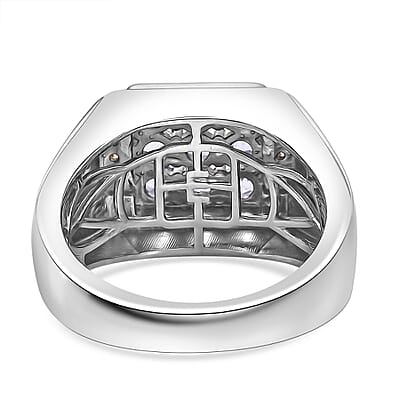 EverTrue Tanzanite and Moissanite 1.00 ctw Art Deco Mens Ring in Platinum Bond (Size 10.0)