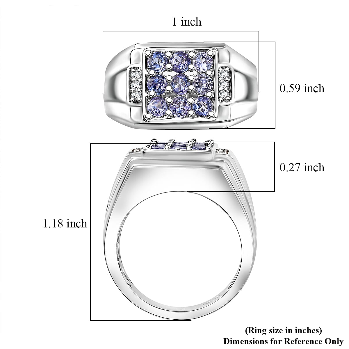 EverTrue Tanzanite and Moissanite 1.00 ctw Art Deco Mens Ring in Platinum Bond (Size 10.0) image number 5