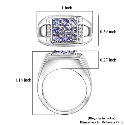 EverTrue Tanzanite and Moissanite 1.00 ctw Art Deco Mens Ring in Platinum Bond (Size 10.0)