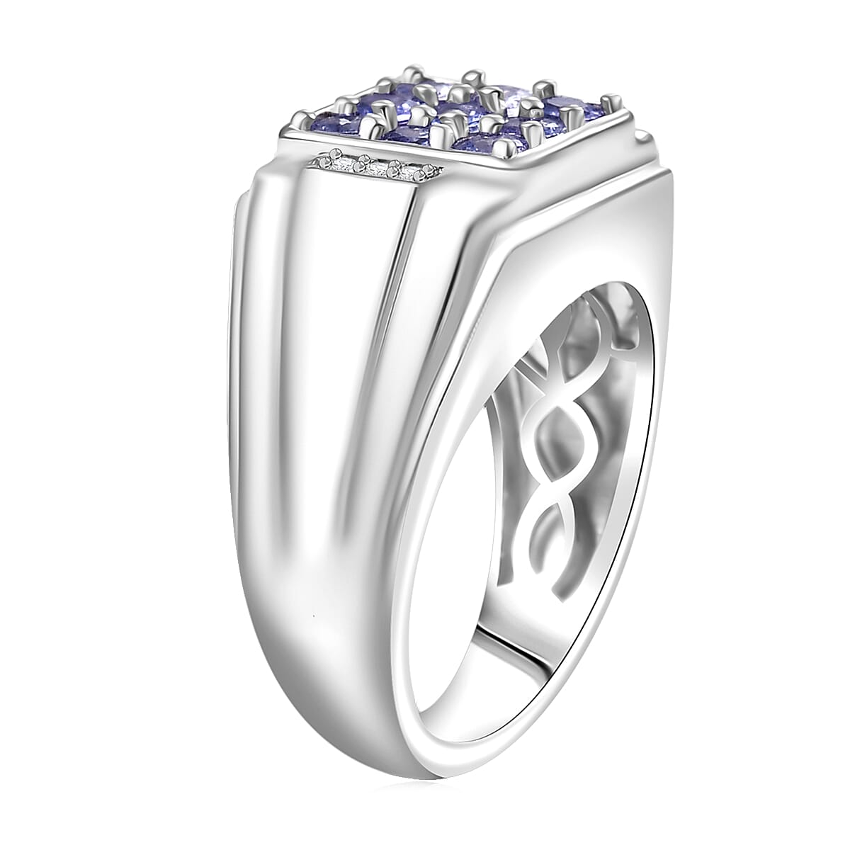 EverTrue Tanzanite and Moissanite 1.00 ctw Art Deco Mens Ring in Platinum Bond (Size 12.0) image number 3