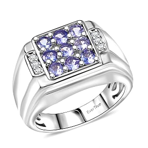 EverTrue Tanzanite and Moissanite 1.00 ctw Art Deco Mens Ring in Platinum Bond (Size 14.0)