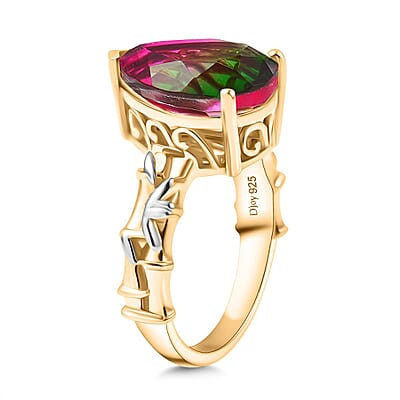 D'Joy Watermelon Quartz (Triplet) 6.00 ctw Ring in Platinum and 14K Yellow Gold Over Sterling Silver (Size 6.5)