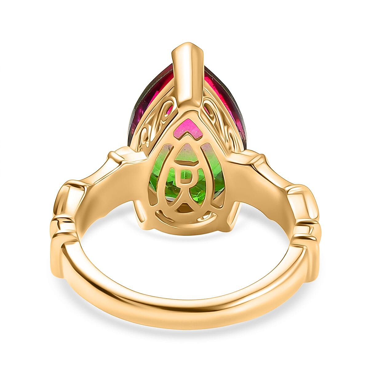D'Joy Watermelon Quartz (Triplet) 6.00 ctw Ring in Platinum and 14K Yellow Gold Over Sterling Silver (Size 6.5)