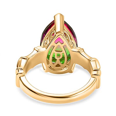 D'Joy Watermelon Quartz (Triplet) 6.00 ctw Ring in Platinum and 14K Yellow Gold Over Sterling Silver (Size 6.5)