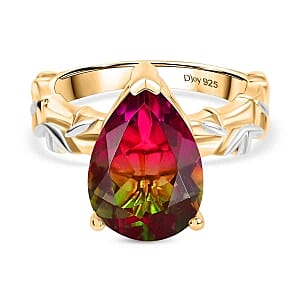 D'Joy Watermelon Quartz Triplet 5.67 ctw Ring in 14K YG Plated Sterling Silver (Size 8)