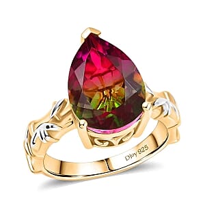 D'Joy Watermelon Quartz Triplet 5.67 ctw Ring in 14K YG Plated Sterling Silver (Size 8)