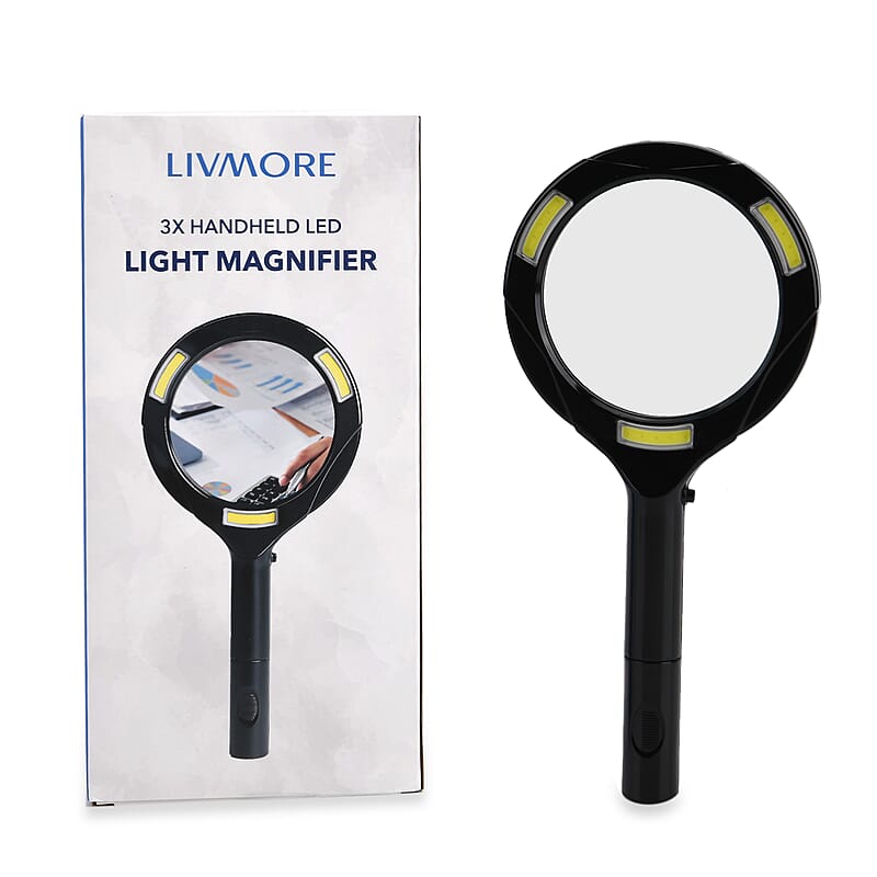 Livmore Black Single 3X Hand-held LED Light Magnifier (2xAA Battery Not Included)