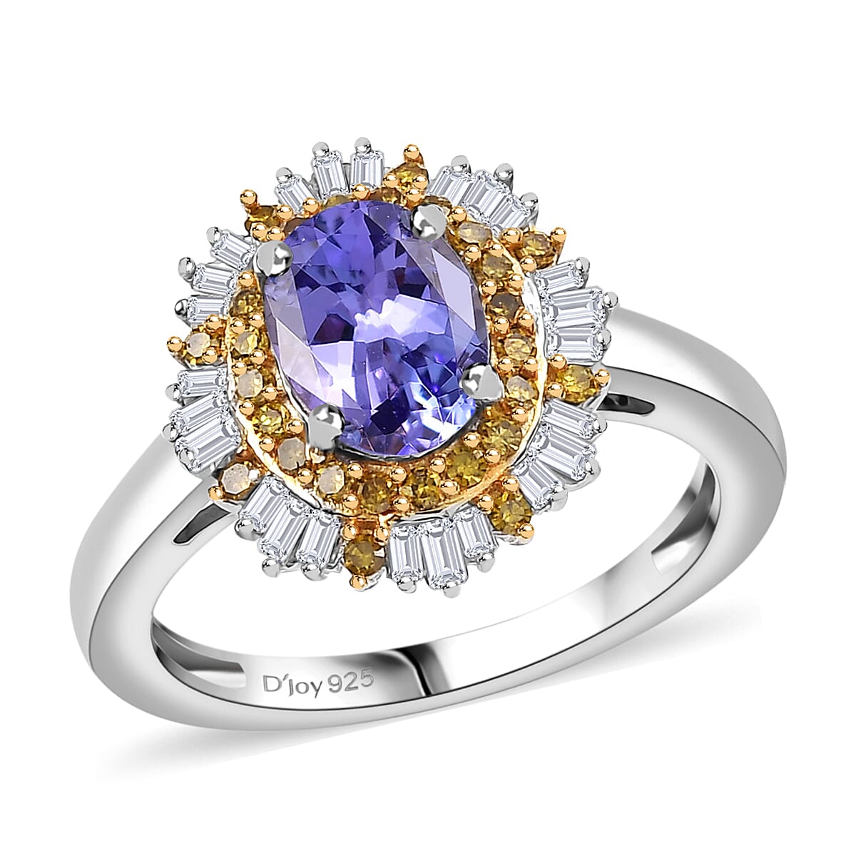 D'Joy Tanzanite, White and Yellow Diamond  1.55 ctw Ring in Rhodium Over Sterling Silver (Size 7.0) image number 0