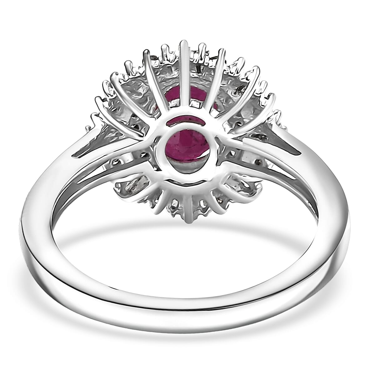 D'Joy Royal Ruby, Natural Champagne and White Diamond 1.25 ctw Ring in Rhodium Over Sterling Silver (Size 7.0) image number 4