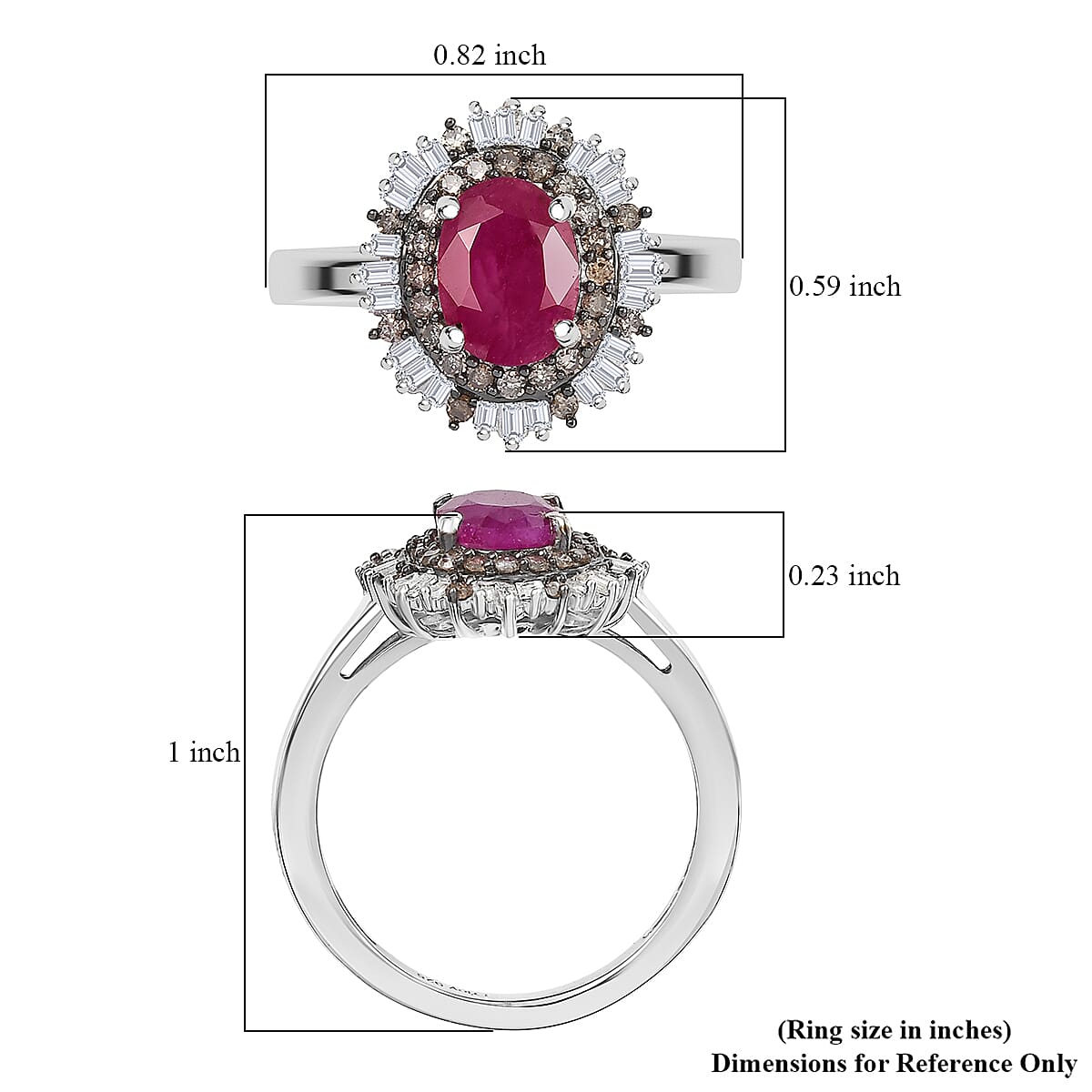 D'Joy Royal Ruby, Natural Champagne and White Diamond 1.25 ctw Ring in Rhodium Over Sterling Silver (Size 7.0) image number 5