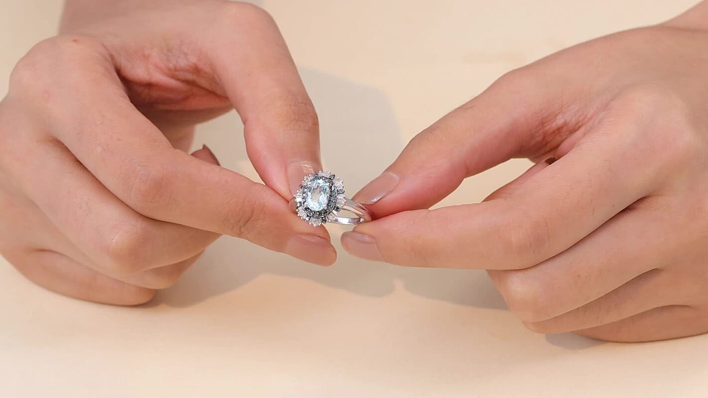 D'Joy Tanzanite, White and Yellow Diamond  (0.40 cts) Ring in Rhodium Over Sterling Silver (Size 7.0) 1.55 ctw