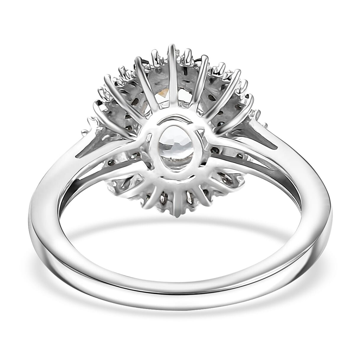 D'Joy Mangoro Aquamarine, Blue Diamond, Diamond Sunburst Ring in Rhodium Over Sterling Silver 1.50 ctw (Size 10.0)