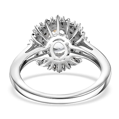 D'Joy Mangoro Aquamarine, Blue Diamond, Diamond Sunburst Ring in Rhodium Over Sterling Silver 1.50 ctw (Size 10.0)