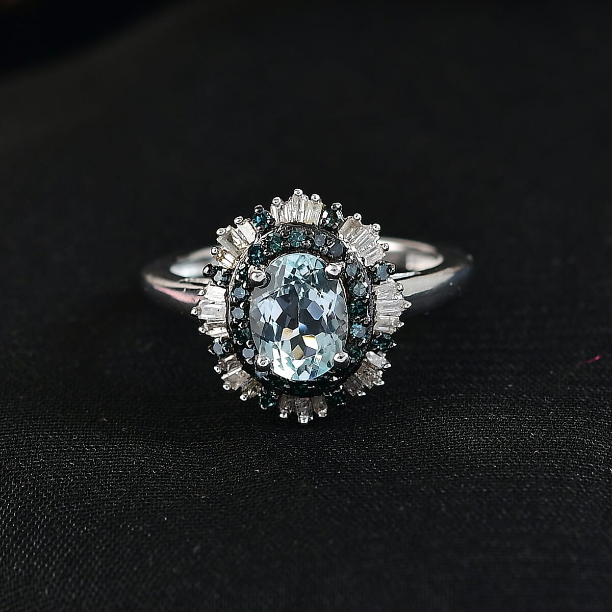 D'Joy Premium Aquamarine, Blue and White Diamond 1.50 ctw Ring in Rhodium Over Sterling Silver (Size 7.0) image number 1