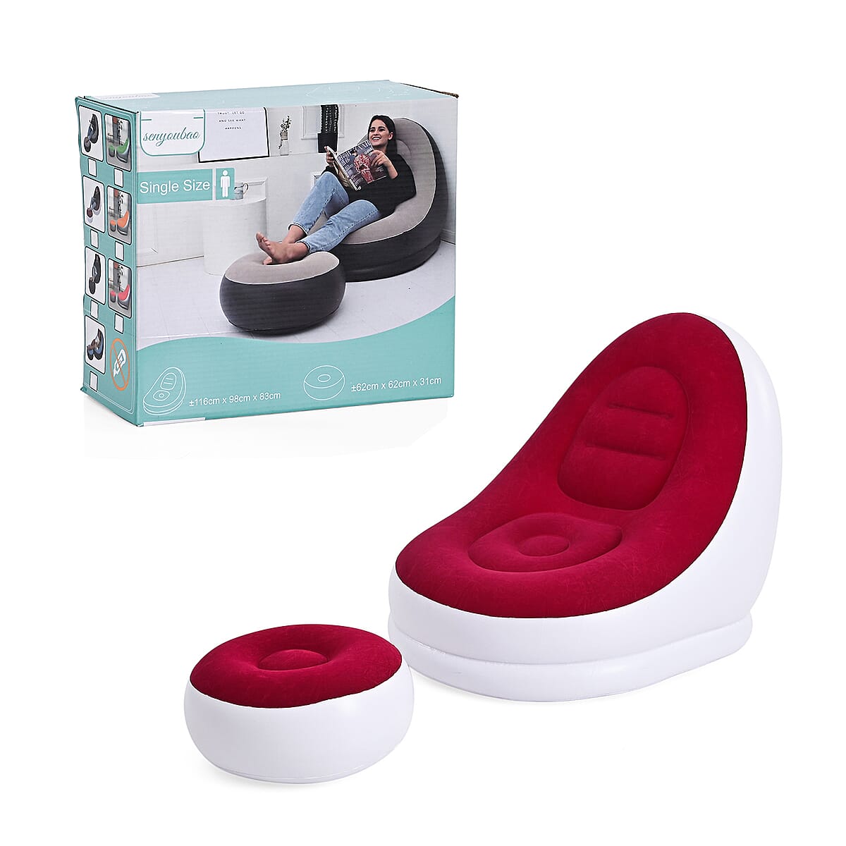 Livmore Inflatable Chair with Ottoman - Red image number 0