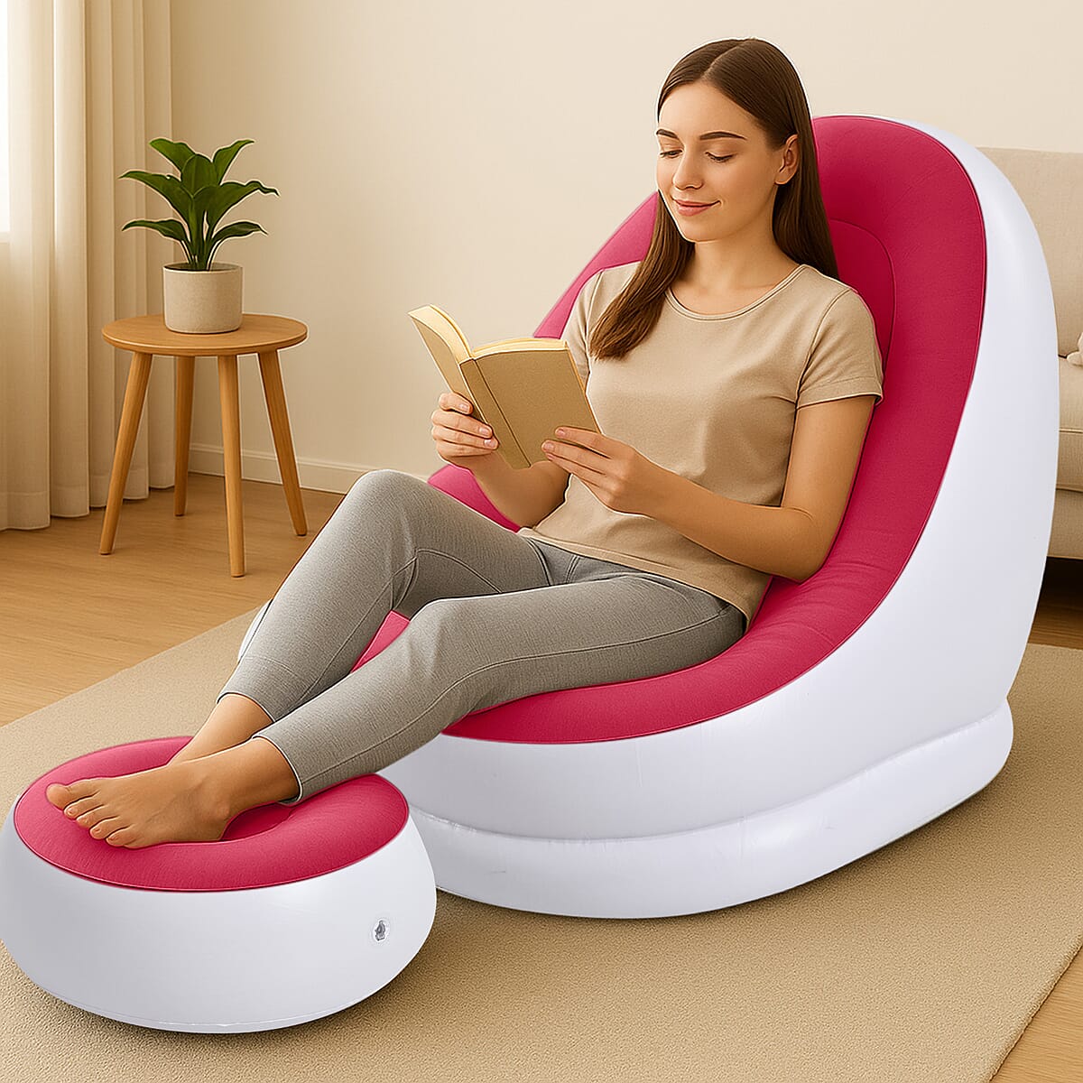 Livmore Inflatable Chair with Ottoman - Red image number 1