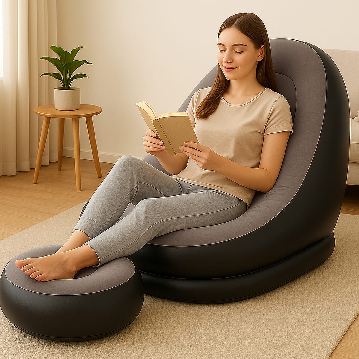 Livmore Inflatable Chair with Ottoman - Black image number 1