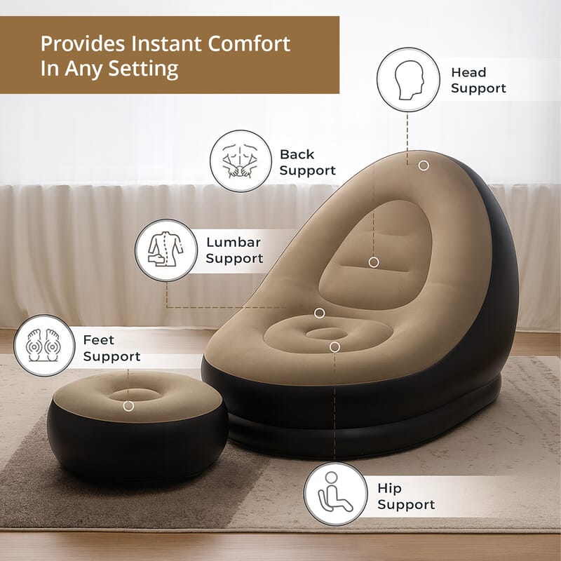 Livmore Inflatable Chair with Ottoman - Black