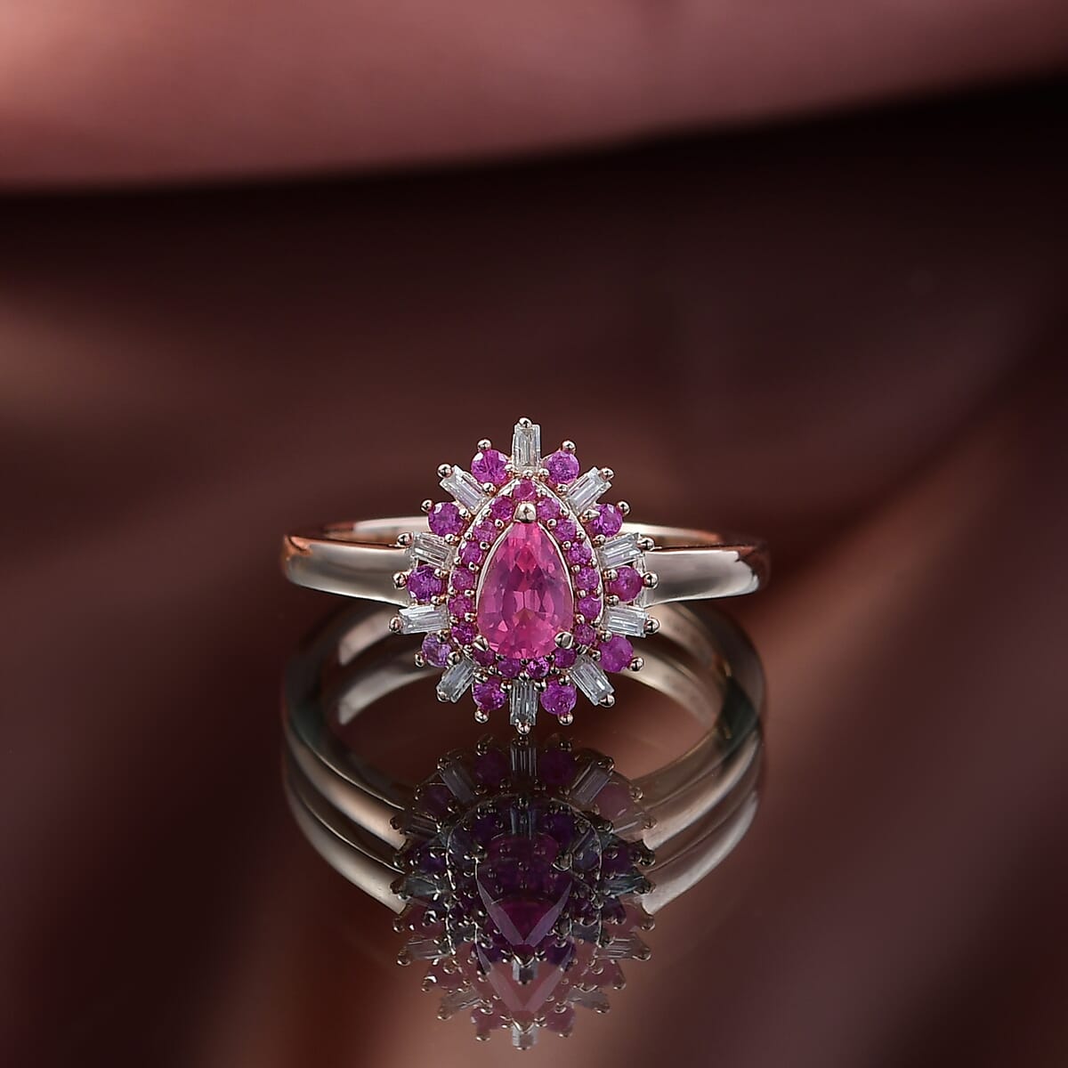 D’Joy Premium Mahenge Spinel and Multi Gemstone 0.90 ctw Ring in 18K Vermeil Rose Gold Over Sterling Silver (Size 6.0) image number 1