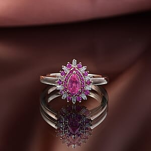 D'Joy Premium Mahenge Spinel and Multi Gemstone 0.90 ctw Blazing Bloom Ring in 18K Vermeil Rose Gold Over Sterling Silver (Size 6.0)