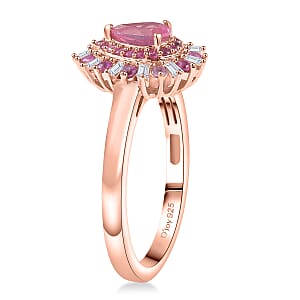 D'Joy Premium Mahenge Spinel and Multi Gemstone 0.90 ctw Blazing Bloom Ring in 18K Vermeil Rose Gold Over Sterling Silver (Size 6.0)