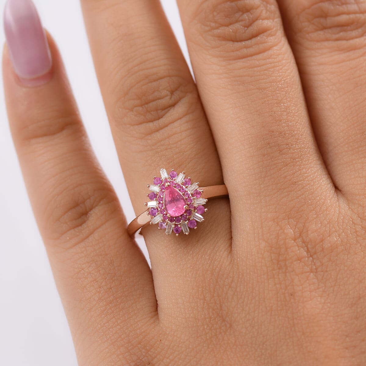 D’Joy Premium Mahenge Spinel and Multi Gemstone 0.90 ctw Ring in 18K Vermeil Rose Gold Over Sterling Silver (Size 9.0) image number 2