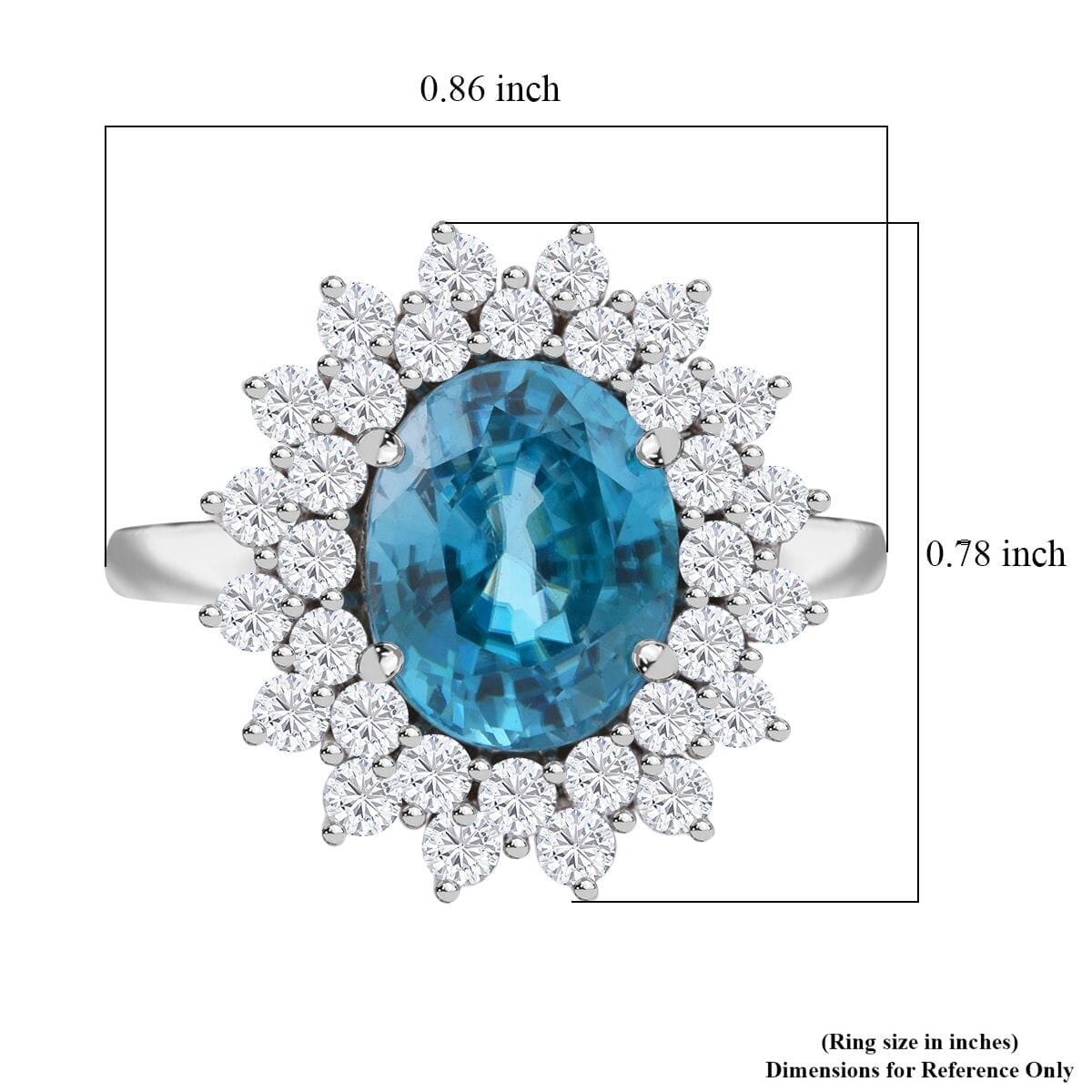 AAA Cambodian Blue Zircon and G-H SI Luxuriant Lab Grown Diamond 5.30 ctw Sea Radiance Ring in 10K White Gold (Size 11.5) image number 5