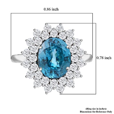 AAA Cambodian Blue Zircon and G-H SI Luxuriant Lab Grown Diamond 5.30 ctw Sea Radiance Ring in 10K White Gold (Size 12.0)