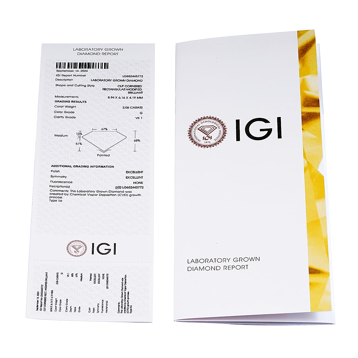 IGI Certified Luxuriant Lab Grown Diamond (G, VS2) (Radiant) 2.00 ctw