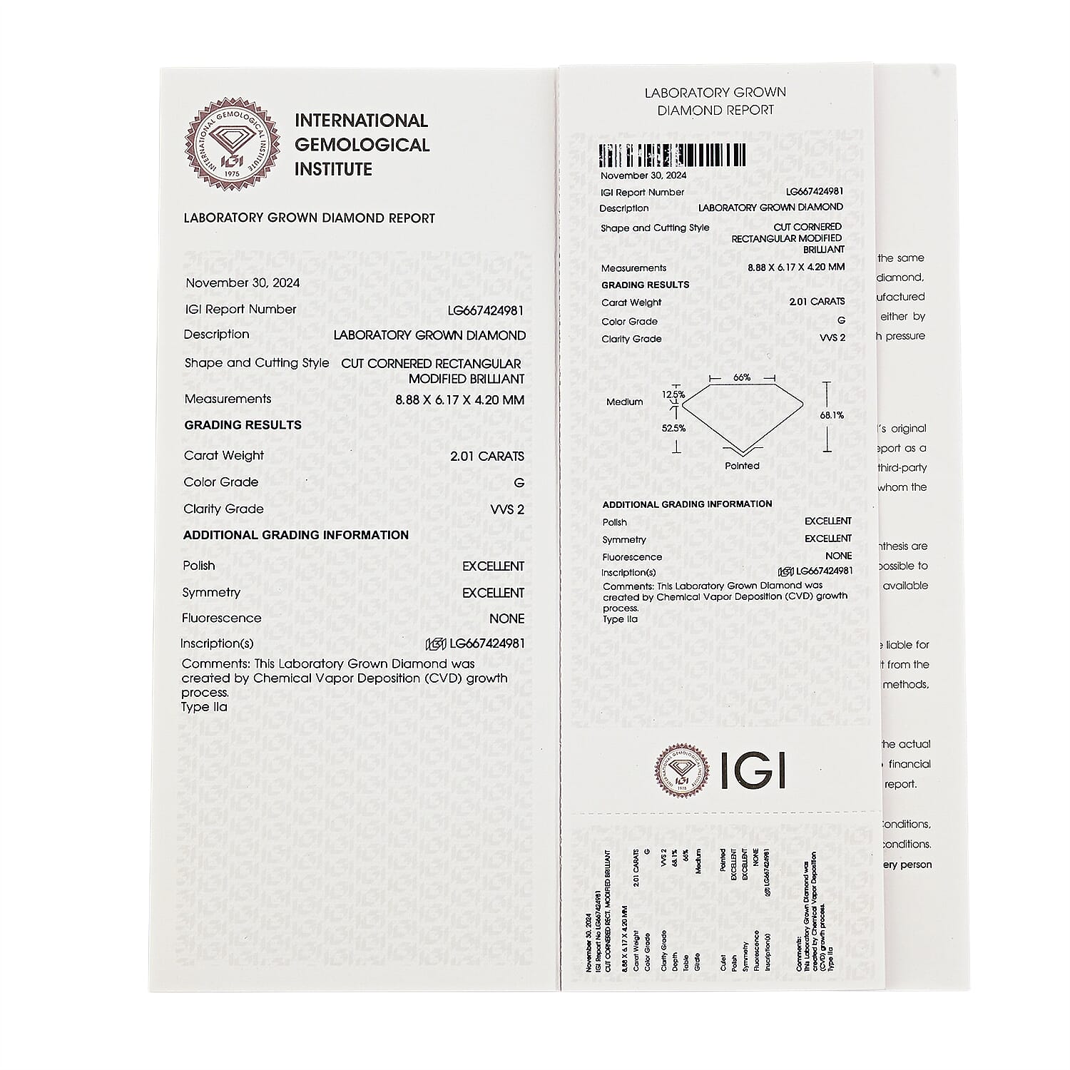 IGI Certified Luxuriant Lab Grown Diamond (G, VS2) (Radiant) 2.00 ctw
