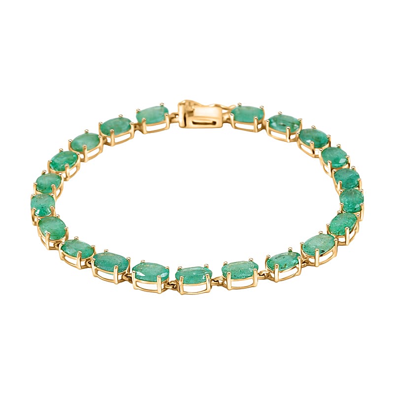 Luxoro Premium Kagem Zambian Emerald 8.40 ctw Bracelet in 10K Yellow Gold (6.50 In)