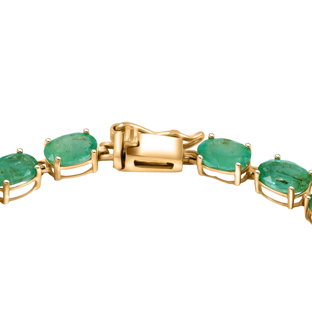 Luxoro Premium Kagem Zambian Emerald 8.40 ctw Bracelet in 10K Yellow Gold (6.50 In) image number 2