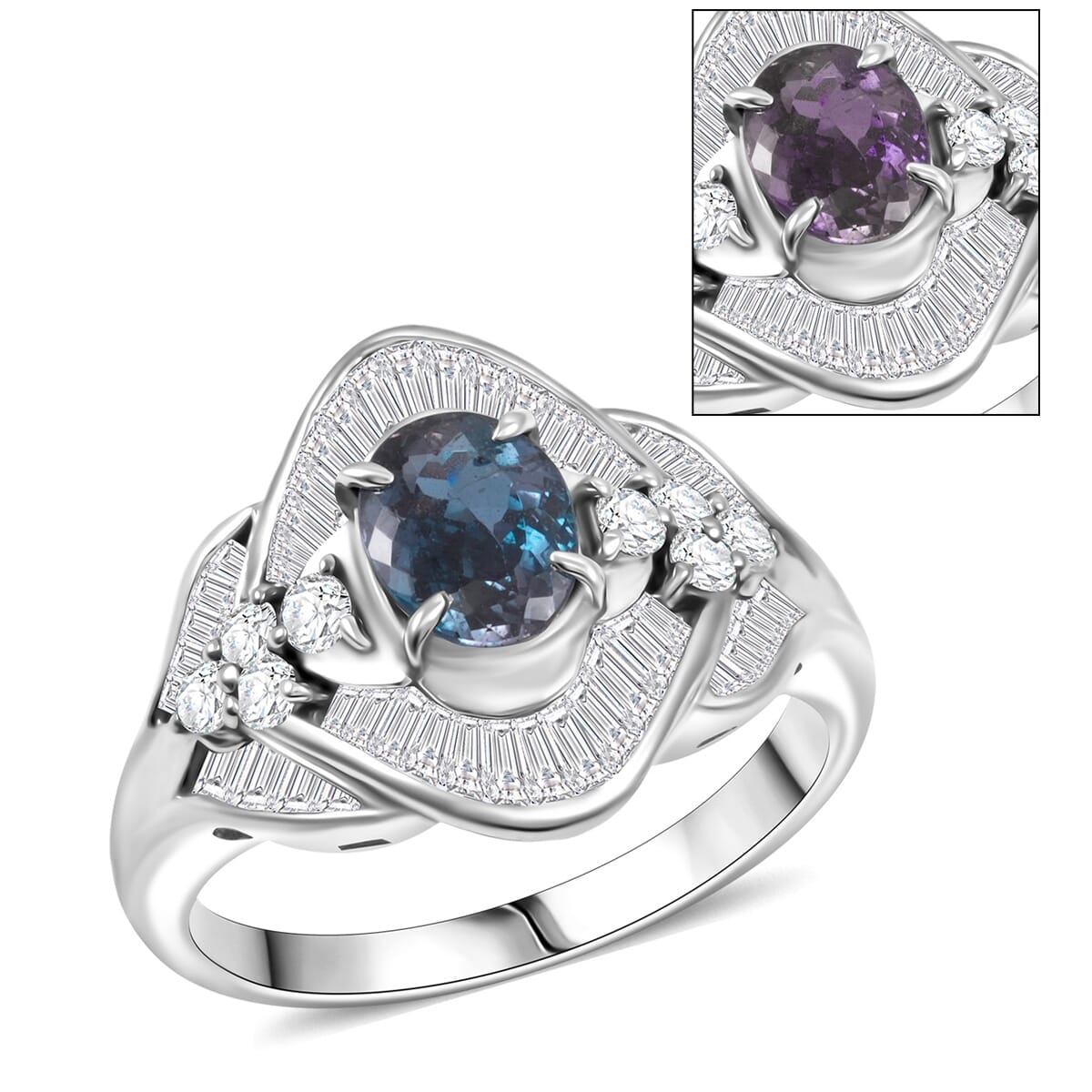 Chairman Vault Collection Certified & Appraised AAAA Brazilian Alexandrite and E-F VS Diamond 1.86 ctw Ring in 900 Platinum (Size 6.25) 7.40 Grams  image number 0