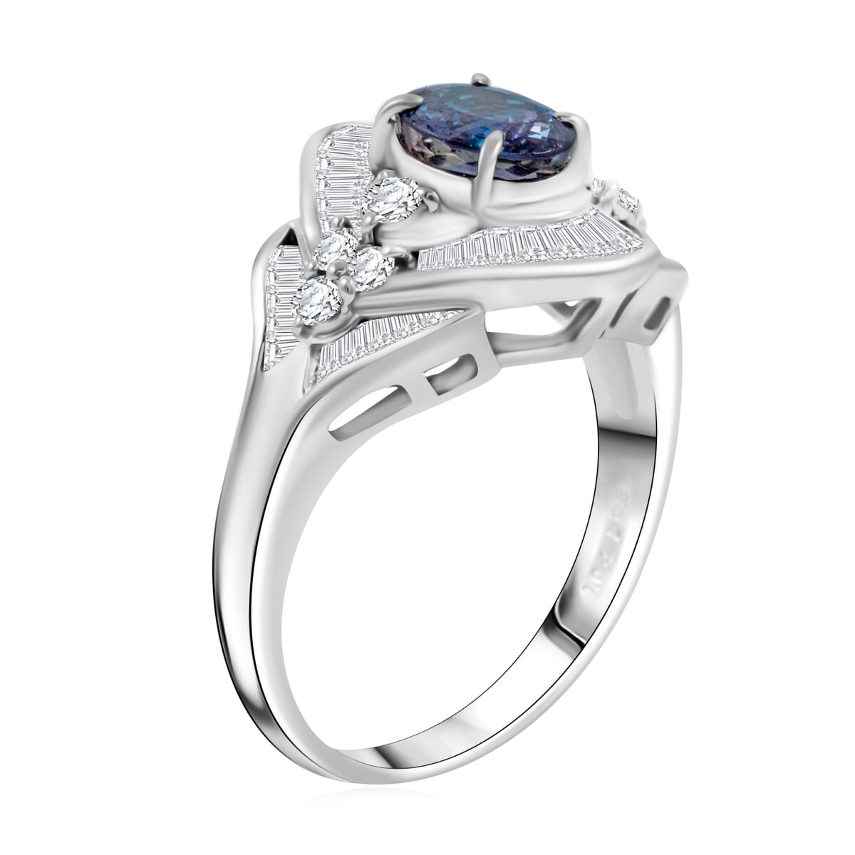 Chairman Vault Collection Certified & Appraised AAAA Brazilian Alexandrite and E-F VS Diamond 1.86 ctw Ring in 900 Platinum (Size 6.25) 7.40 Grams  image number 3