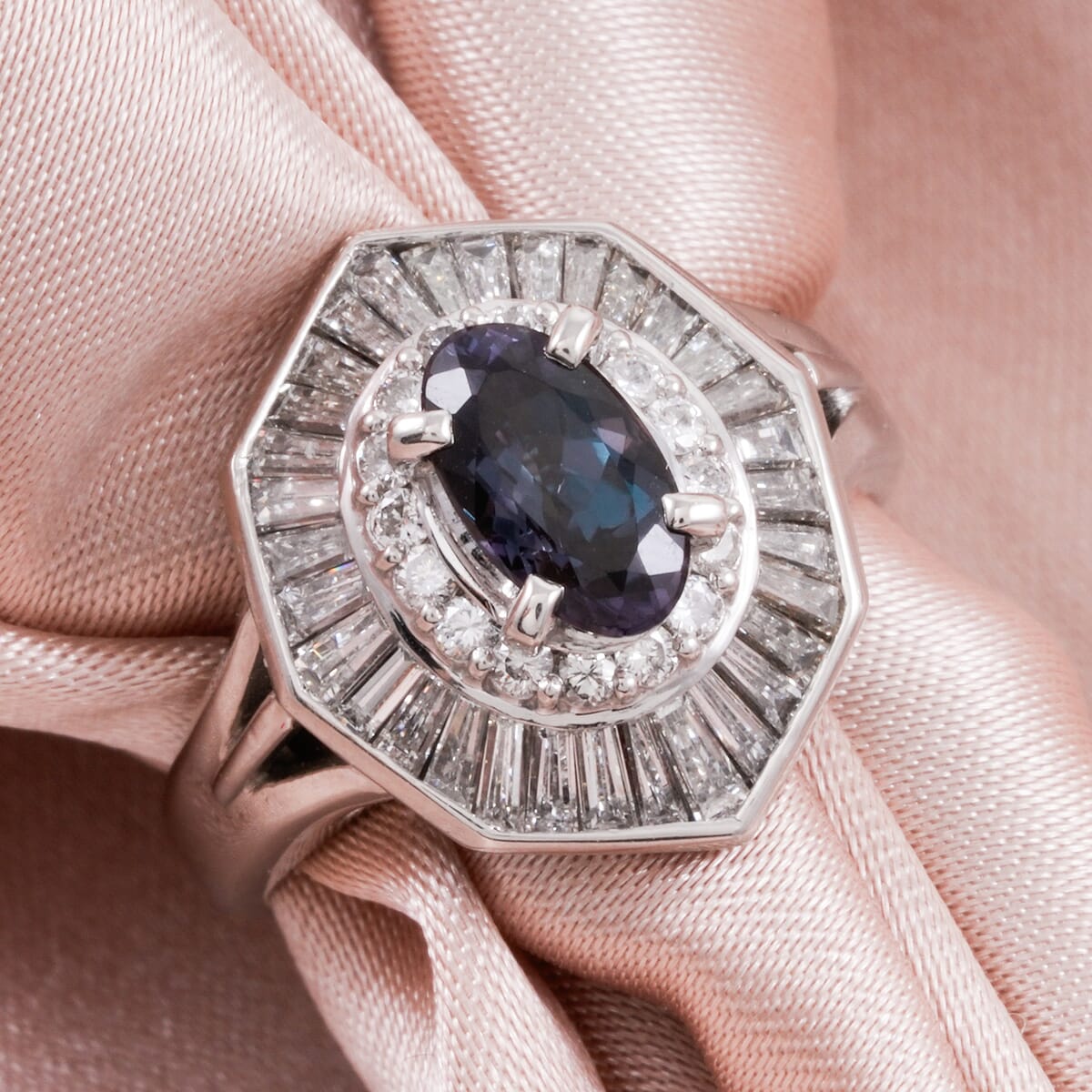 Chairman Vault Collection Certified & Appraised AAAA Brazilian Alexandrite and E-F VS Diamond 1.96 ctw Ring in 900 Platinum (Size 5.25) 8.60 Grams  image number 1