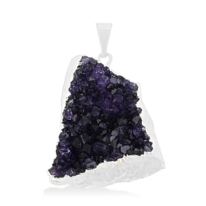 Purple Amethyst Druzy 45.00 ctw Pendant in Silvertone