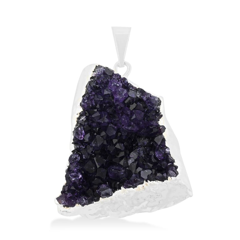 Purple Amethyst Druzy 45.00 ctw Pendant without Chain in Silvertone