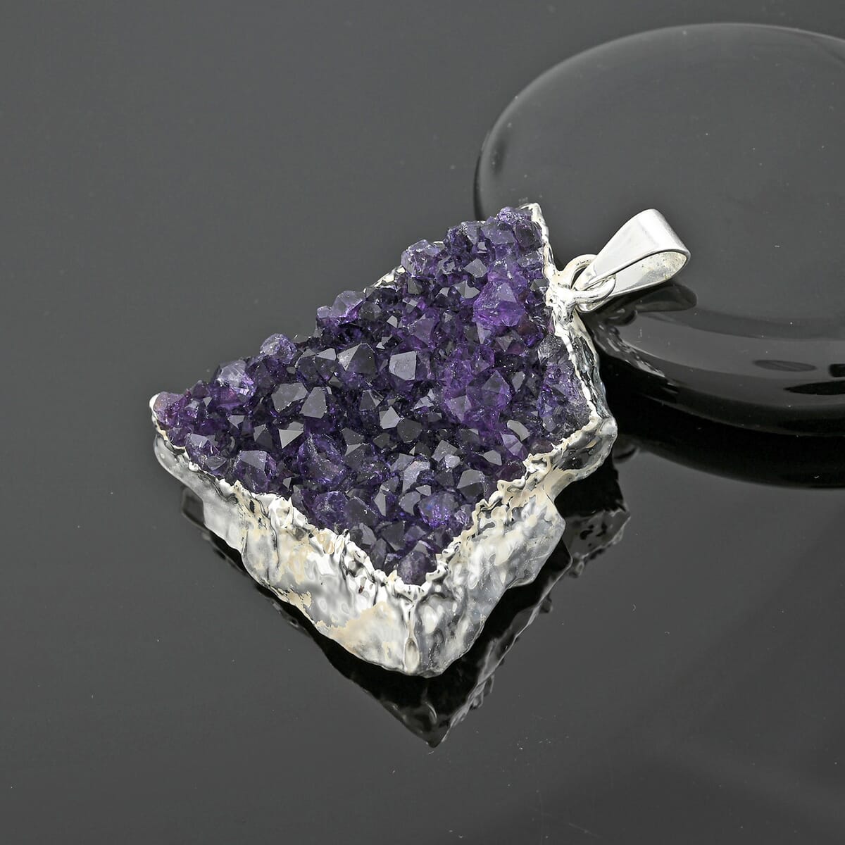 Purple Amethyst Druzy 45.00 ctw Pendant in Silvertone image number 1