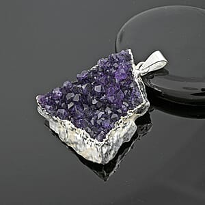 Purple Amethyst Druzy 45.00 ctw Pendant without Chain in Silvertone