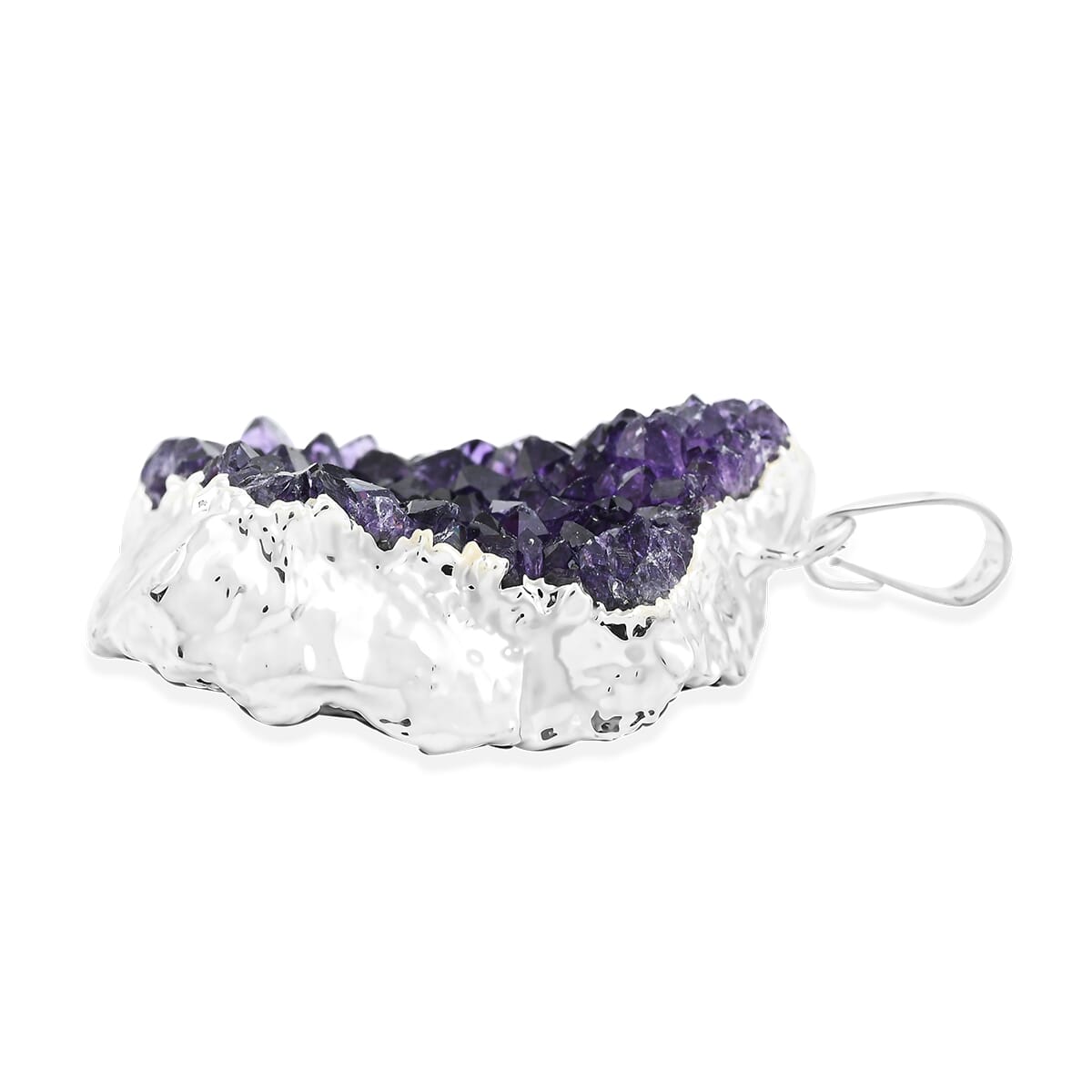 Purple Amethyst Druzy 45.00 ctw Pendant in Silvertone image number 3