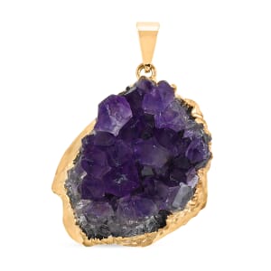Purple Amethyst Druzy 68.00 ctw Pendant in Goldtone