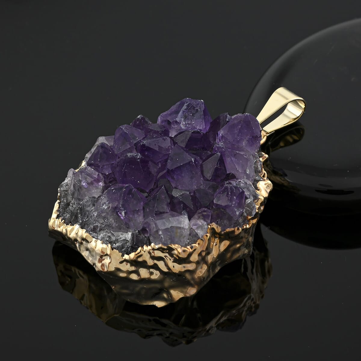 Purple Amethyst Druzy 68.00 ctw Pendant in Goldtone image number 1