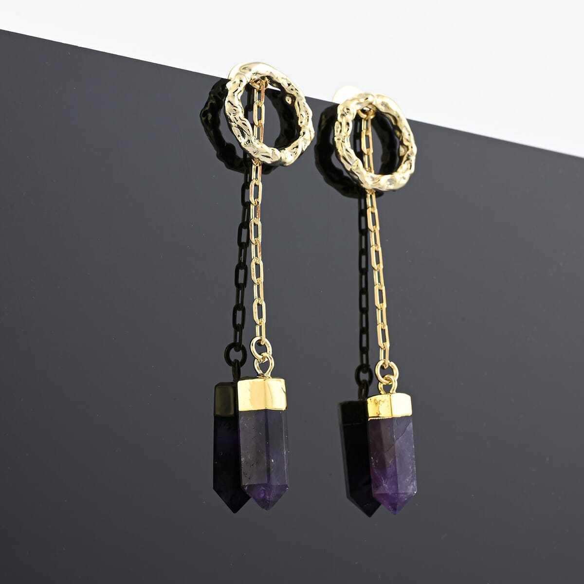 Terminated Purple Amethyst 14.00 ctw Earrings in Goldtone image number 1