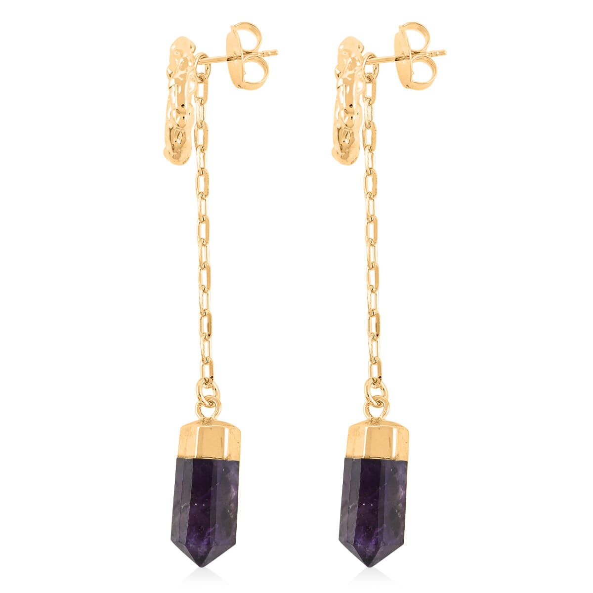 Terminated Purple Amethyst 14.00 ctw Earrings in Goldtone image number 3