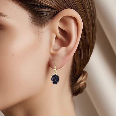 Purple Amethyst Druzy 16.00 ctw Oval Earrings in Goldtone