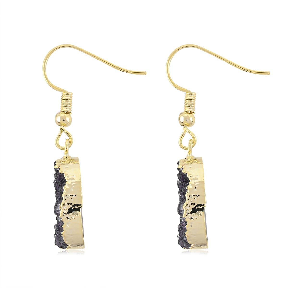 Purple Amethyst Druzy 16.00 ctw Oval Earrings in Goldtone image number 3