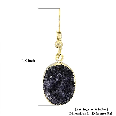 Purple Amethyst Druzy 16.00 ctw Oval Earrings in Goldtone