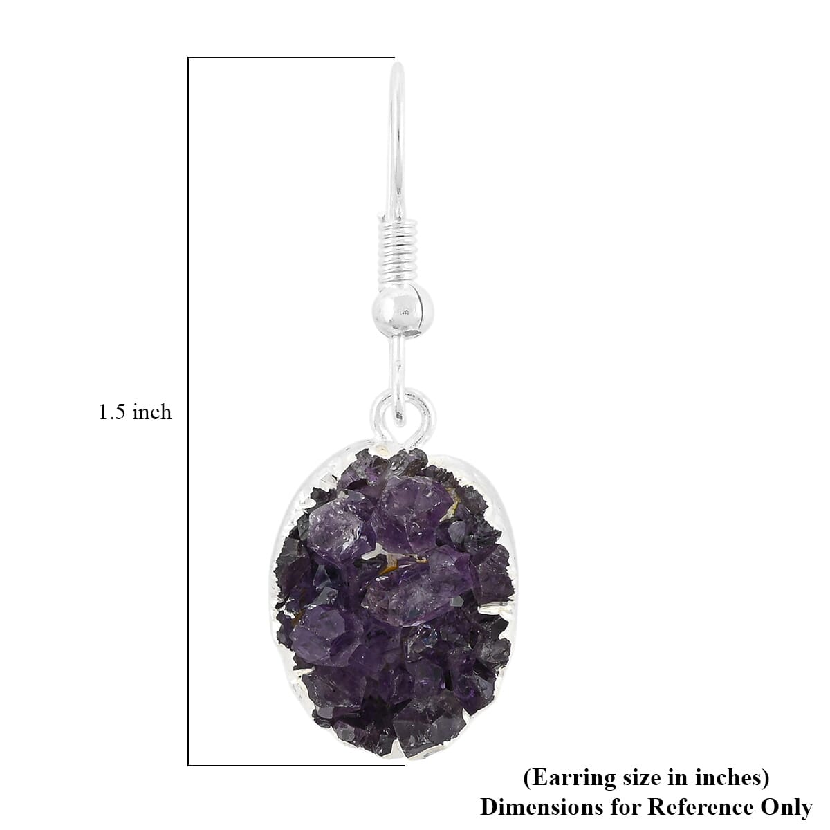 Purple Amethyst Druzy 20.00 ctw Oval Earrings in Silvertone image number 4
