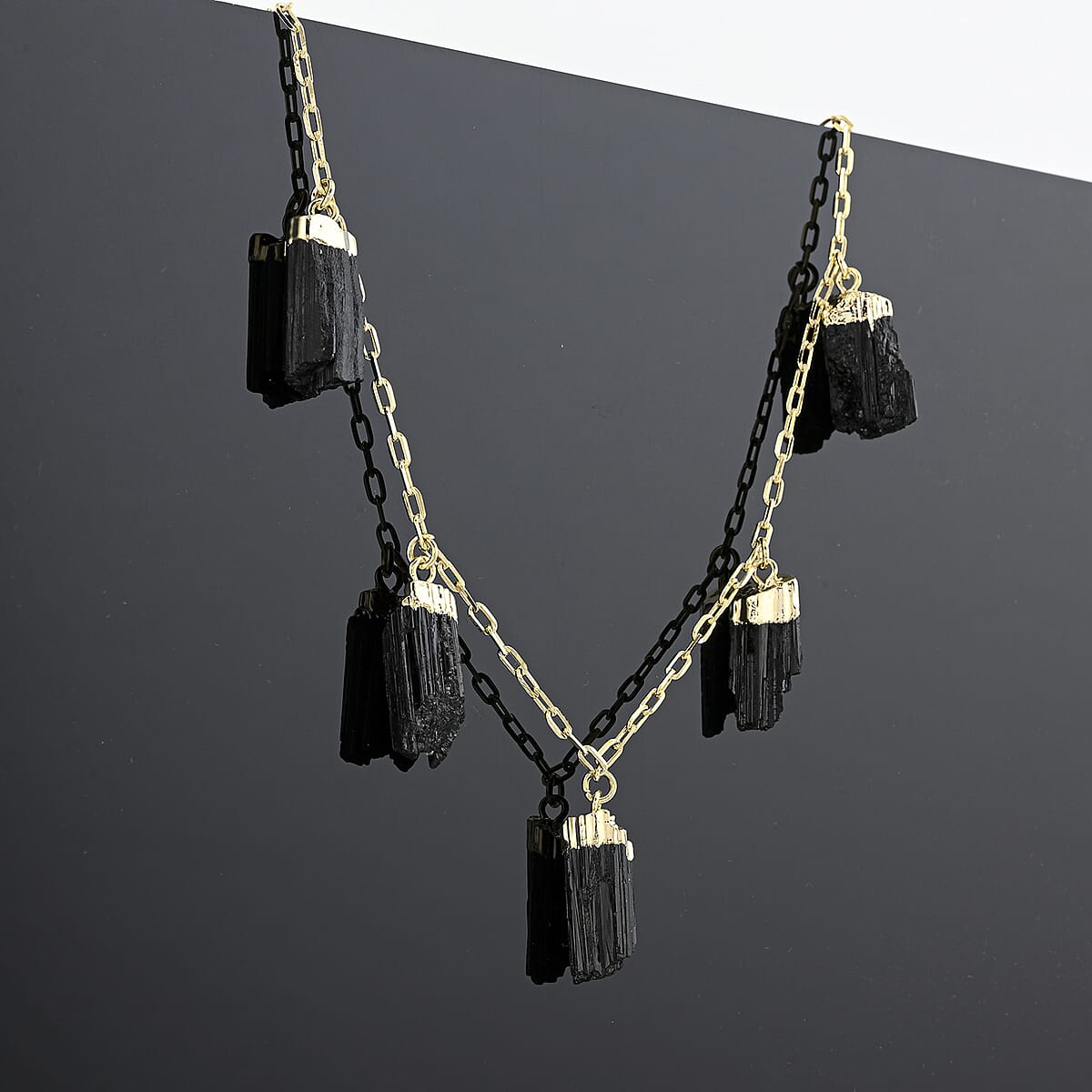 Black Tourmaline 45.00 ctw Necklace in Goldtone (16-18 Inches) image number 1